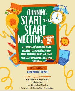 Graphic announcing the running start meeting. 